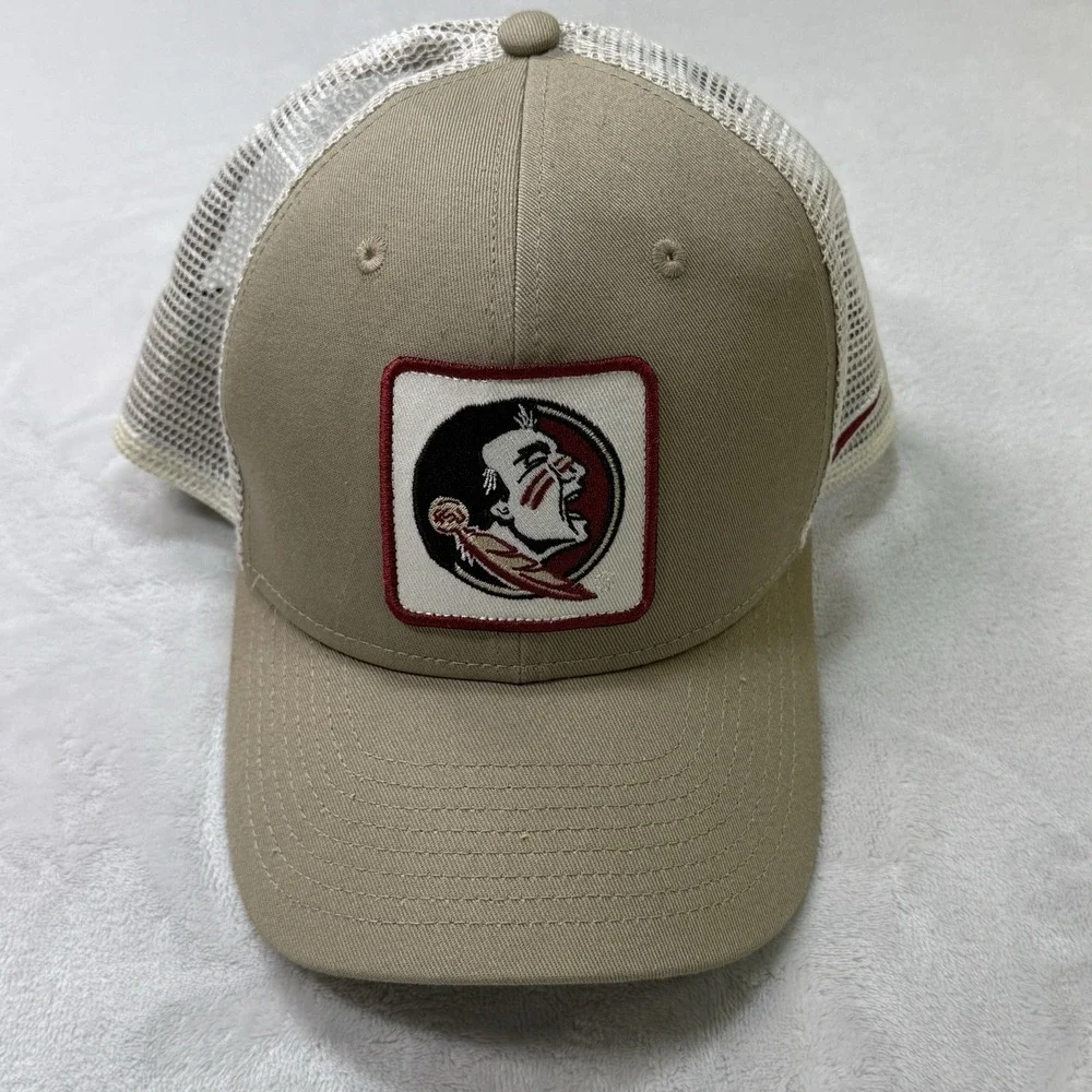 Nike Florida State Seminoles Mesh Trucker Hat Patch Tan White NCAA‎ Licensed